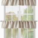 2 PC Valance for Window 10 Inch Length,Kitchen Window Valances Light Blocking,Burlap Linen Textured 104 Inch Wide 52x10 2 Panels Beige