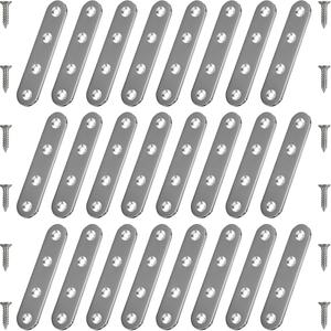 24 Pack Straight Brace Brackets 3 Inch Stainless Steel Flat Mending Plates, Heavy Duty Repair Fixing Joining Brackets for Wood Furniture with Screws, Silver, CAM-S8016-24