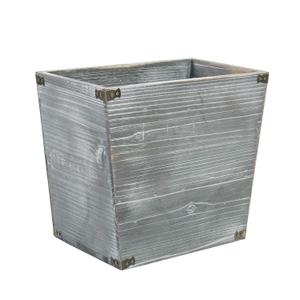 VERGOODR Grey Farmhouse Style Torched Wood Can Waste Bin with Decorative Metal Brackets Can for Bedroom, Living Room, Bathroom & Office (Gray)
