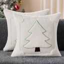 DFXSZ Christmas Pillow Covers 18x18 Green Line Creamwhite Christmas Tree Decoration Soft Plush Faux Fur Jacquard Throw Pillows for Bedroom Sofa Holiday Festivals Winter Home Decor PTK064E18