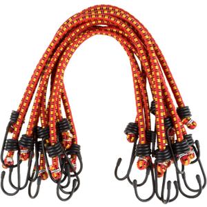 Bungee Cords - 10-Pack Rubber 18-Inch Cordage with Heavy-Duty Vinyl-Coated Hooks and Fabric Wrapping by Stalwart (Red)