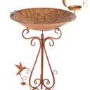 VEWOGARDEN Large Metal Bird Bath for Outside Garden Standing Birdbath with Feeder for Outdoors Yard Patio Lawn Decoration, Brown