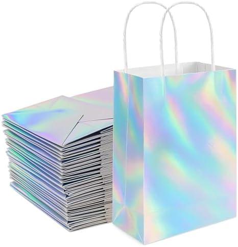 Shintop 11 Pcs Iridescent Gift Bags with Handle, 8.3 x 5.9 x 3.1 Inch Holographic Goodie Bags Reusable Paper Glitter Party Favor Tote for Birthday Bachelorette Boutique