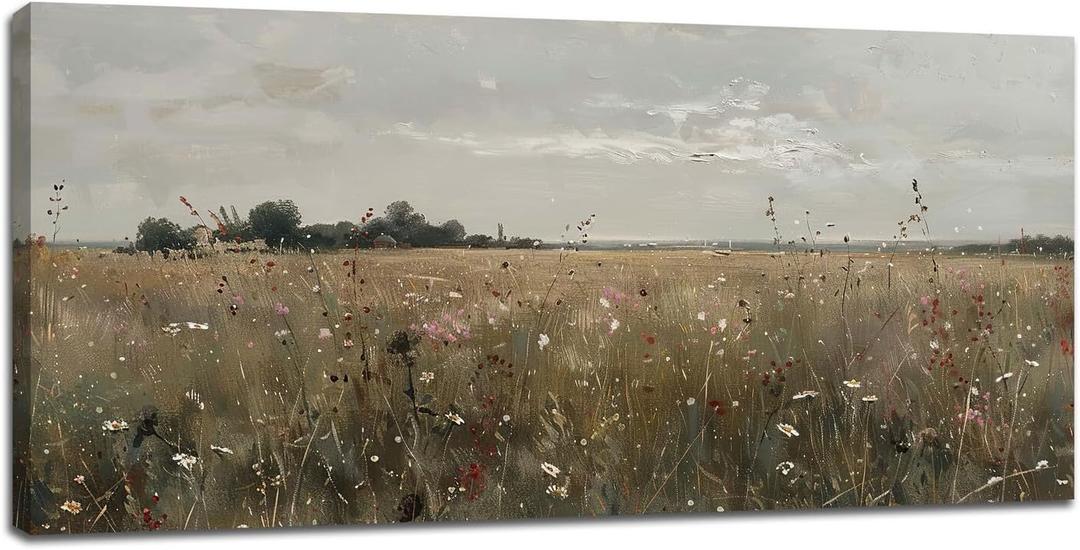 Field Wildflowers Wall Art for Living Room Large Size Wilderness Landscape Wall Decor Nature Classical Meadow Framed Canvas Prints Pictures Painting Artwork Home for Master Bedroom Office 60"X30"