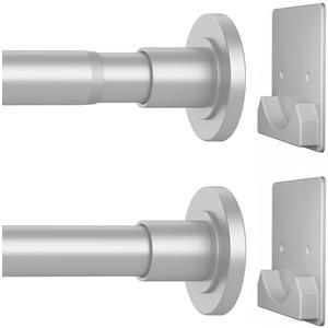 CorkLatta Matte Silver Shower Curtain Rod,1 Inch Diameter Stainless Steel Adjustable Spring Tension Rods 32 to 80",with Holders,Anti-Slip,Curtain Rods No Drilling(1 Pack)