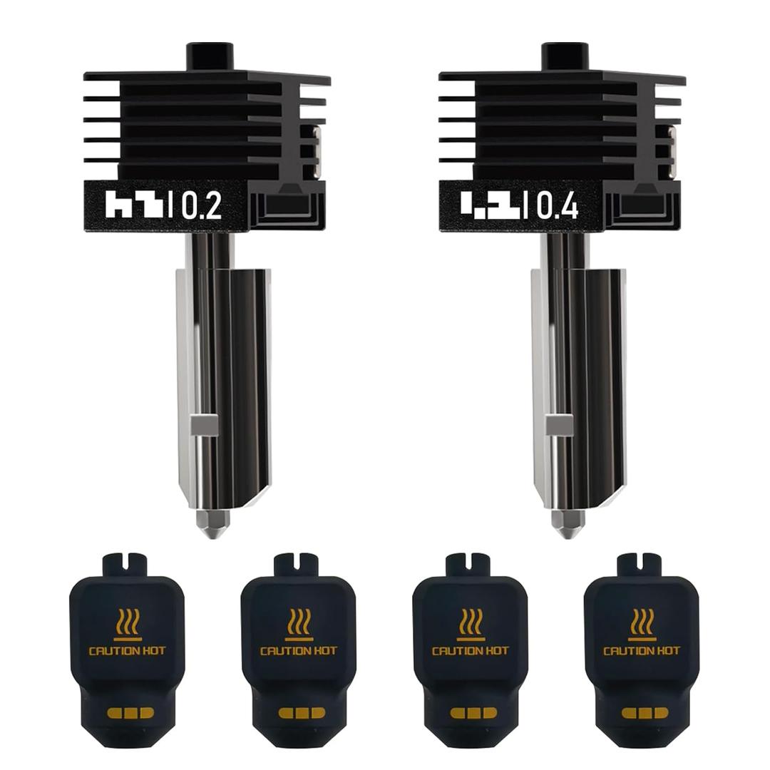 2PCS P2S/X2D Hotend Kits 0.2mm+0.4mm Hardened Steel Nozzles- for 3D Printer Bambu P2S/X2D Extruder Hot End/Printhead with Heatbreak Assembled Heatsink Heat Block and 2PCS Extra Silicone Socks