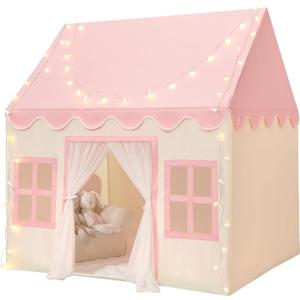wilwolfer Pink Kids Tent with Padded Mat, Star Lights - Kids Playhouse Play Tents for Toddlers - Kids Play Tent Indoor Toy House Gifts for Girls Boys - Toddler Pink Tent