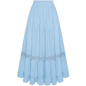 Belle Poque Women's Midi Skirt Boho Flowy Spring Summer Elastic Waist Aline Ruffle Lace Tiered Skirt with Pockets 2025, 2XL