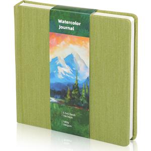 Dispowreath 5.5 x 5.5 in Watercolor Sketchbook Journal Square Watercolor Notebook Cold Press 140lb 300gsm Cotton Paper 48 Pages Journals Notebook Paper Pads (Green)