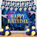 Horror Movie Backdrop for Halloween Birthday Party Supplies,Black Cat Halloween Party Decorations Set Include Banner, Backdrop, Balloons for Boys Girls Horror Movie Theme Party