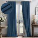 Navy Blue Black Out Curtains 96 Inches Long 2 Panels Linen Textured Blackout Window Treatment Drapes Living Room Darkening Thermal Patio Sliding Glass Door Curtains for Bedroom Dark Indigo 96 Length
