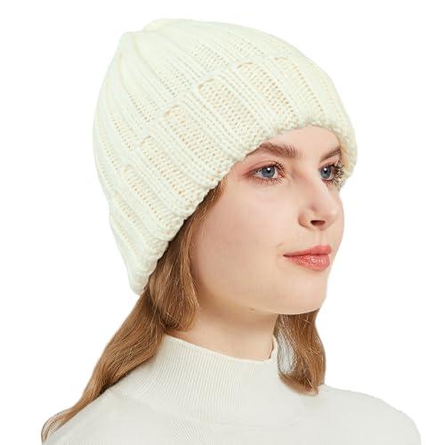 NPQQUAN Thick Warm Winter Hats for Women Knit Beanie Hat Skull Cap Beanies for Men Women (Beige)