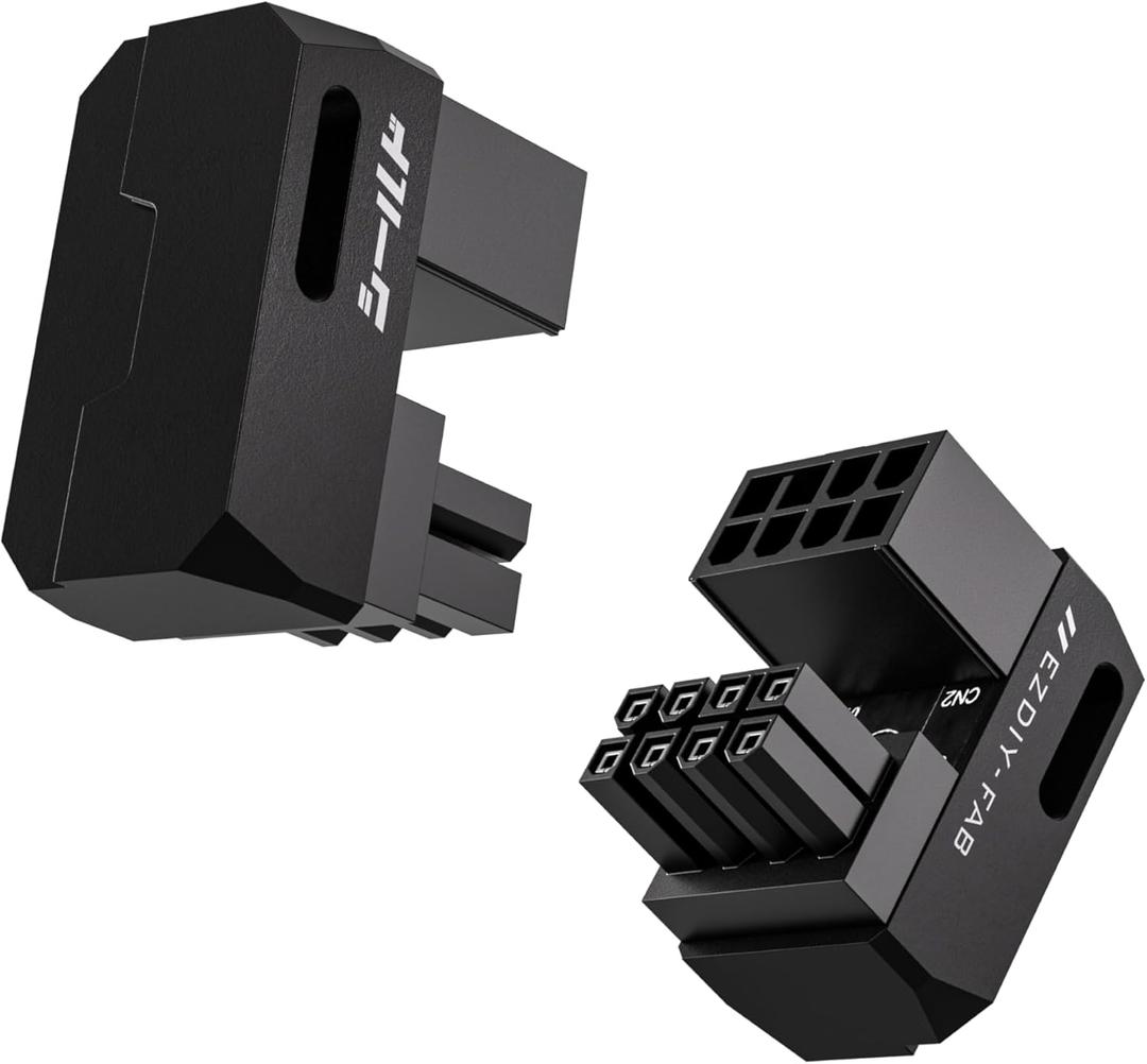 EZDIY-FAB Shield Series 8-Pin PCIe GPU Power Adapter,180-Degree U-Turn Angled Connector, Aluminum Design for Graphics Cards  Reverse Type,Black-2 Pack