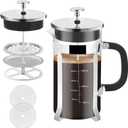 French Press Coffee Maker,34oz 304 Stainless Steel with 2 Filter, Heat Resistant Durable, Easy to Clean, Borosilicate Glass Press, BPA Free Glass TeaPot-34 Ounce 1 Liter (Chrome)