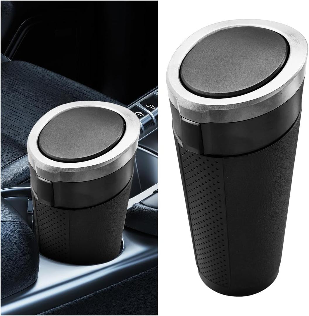 Car Trash Can Bin with Lid, Leakproof Automotive Side Door Garbage Can, Mini Vehicle Cup Holder Trash Bin, Portable Auto Organizers & Storage Accessories for Car, Home, Office (1PC/Silver)
