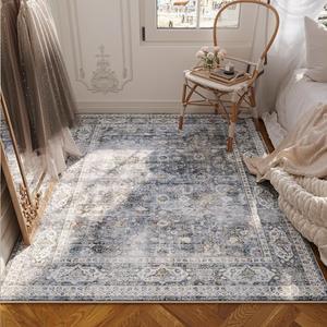 Rugcomf Bedroom Rug 3x5 Rug Washable Area Rug Non Slip Low Pile Small Carpet for Bedroom, Bedside, Kitchen, Entryway, Kids Room, Office, College Dorm Essentials for Girls(Grey and Brown)