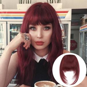 VAVANGA French Clip on Bangs, Burgundy Long Wispy Bangs Hair Clip with Temple Full Fringe Curtain Bangs Hair Clip Hair Piece Thick Fake Bangs Clip in for Women(#99J/118A-Burgundy)