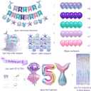 Mermaid Birthday Party Decorations,Mermaid Balloons Kit Sea Balloon Tail Foil Balloon for Girls,Birthday Banner,Sash,Cake Toppers (Number 5)