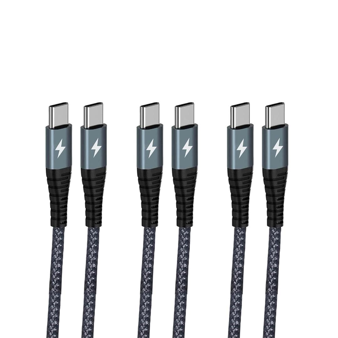 USB C to USB C Cable 4ft, 3 Pack Type C to C Charger Cable Fast Charging 60W Braided C to C for iPhone 16 15 Pro Max, MacBook Pro/Air, Galaxy S24 Ultra S23, iPad Pro (Grey)
