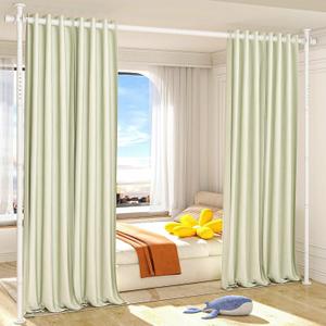 AKTOP Room Divider Curtain Rod, No Drilling Privacy Room Separator for Space Partition, 4-10.5ft(H) 29-73(W) Adjustable Heavy Duty Floor to Ceiling Wall Divider Tension Rod for Room Separation, White