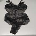 Aranmei Women Sexy Lingerie Bodysuit Lace Teddy Snap Crotch V Neck Cut Out One Piece Babydoll Underwire (Medium, Black)