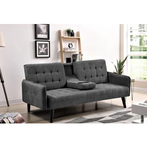 Two Seat Sofa Bed With Drop Down Coffe Table, TCDG-VN, Fabric: YS-01 Dark Grey - YJHLR-39
