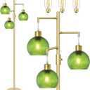 Duoled Modern Floor Lamp with Shade, Dimmable Standing Lamp for Living Room, 3 Lights Tree Lamp with Green Glass Shade, Tall Lamps for Bedroom with 3 x 600LM Bulb