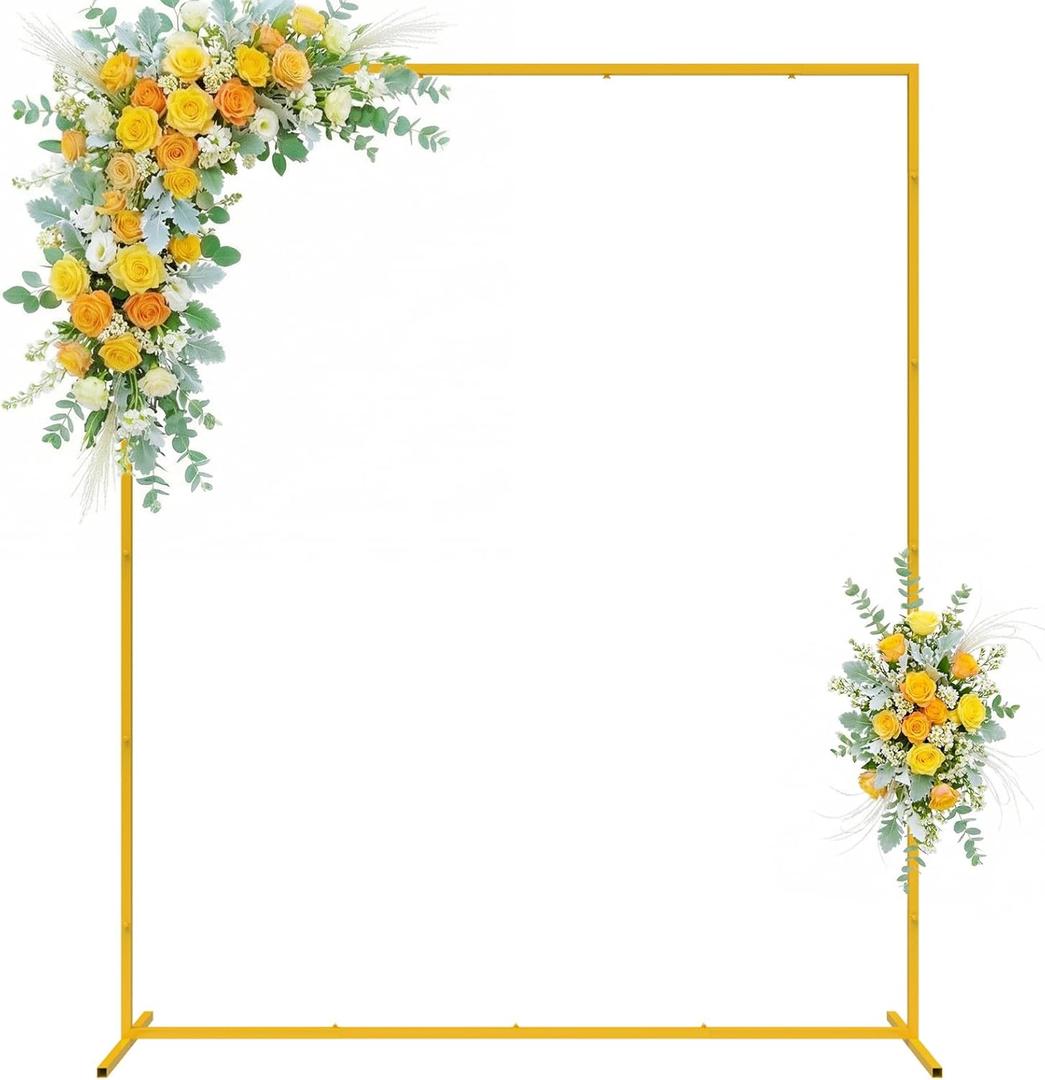 Wokceer Backdrop Stand Square Wedding Arch 6.6FT x 5.2FT Gold Metal Balloon Arch Backdrop Stand for Wedding Ceremony Birthday Party Baby Shower Photo Booth Background Decor