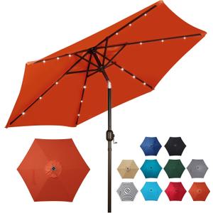 Blissun 7.5 ft Solar Umbrella, 18 LED Lighted Patio Umbrella, Table Market Umbrella (Orange)