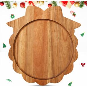 Bokon 12" Wreath Christmas Charcuterie Board Wooden Cutting Board Xmas Serving Platter Tray Cookie Plate for Cheese Bread Dessert Fruit, Gift for Christmas Party Holiday Decoration(Acacia Wood)