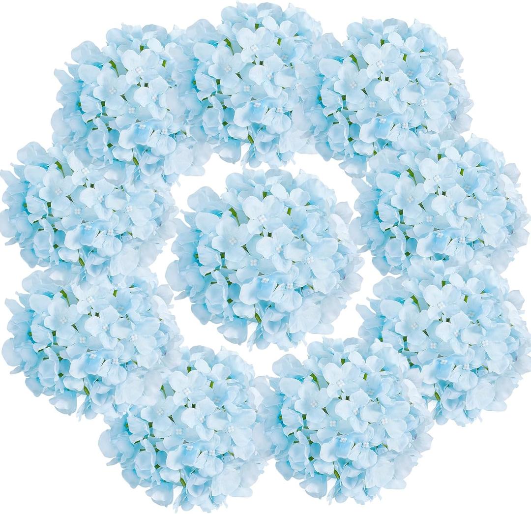 Auihiay 10PCS Hydrangea Artificial Flowers, Faux Blue Flowers for Wedding Centerpieces, DIY Bouquets, Bridal Shower, Floral Decor Home Decoration with Stems (VASE NOT Included)