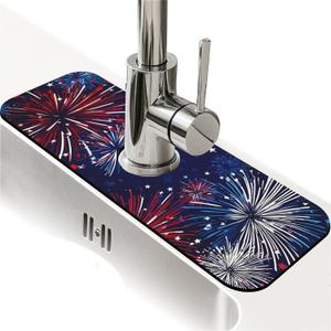 Kitchen Sink Splash GuardFireworks Faucet Mat Sink Gadgets-Super Absorbent Fast Drying Mat Drip Catcher for Kitchen, Bathroom,Sink Mat, Dish Drying Mat, Bathroom(15" X 5.5" )