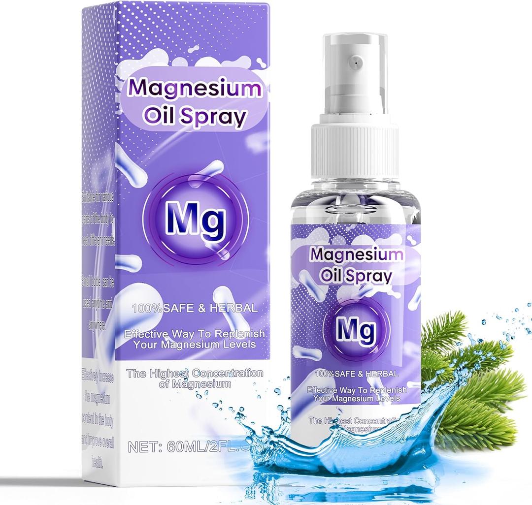5 x Magnesium Oil Spray, 100% Organic Magnesium Spray, Natural Ingredient & Fast Absorbent, Natural Magnesium Chloride Oil for Feet & Body, Nourish Skin, Promote Sleep (2 Fl Oz (Pack of 1))
