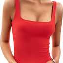 Womens Square Neck Tank Tops Double Lined Basic Tanks Sleeveless 2025 Summer Collection (XL)