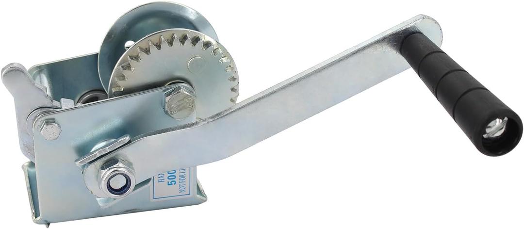 Hand Winch Boat Trailer Winch, 500 lbs Capacity, 8.27 Inch Handle, 4.1:1 Gear Ratio, Ratchet Manual Operated Winch for Trailers, ATV UTV Boat Marine