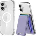 for iPhone 17 Case Slim Clear with Card Holder & Adjustable Stand, Holds 5 Cards Magnetic Wallet, Anti-Yellowing & MIL-Grade Drop Tested Phone Cover, Compatible with MagSafe, Purple