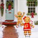 Christmas Decorations Outdoor, 2pcs Large Gingerbread Man Boy Girl Metal Yard Stakes Xmas Decor Ornaments, 29" Rustic Winter Signs for Lawn Garden Front Door Home Farmhouse Porch Outside