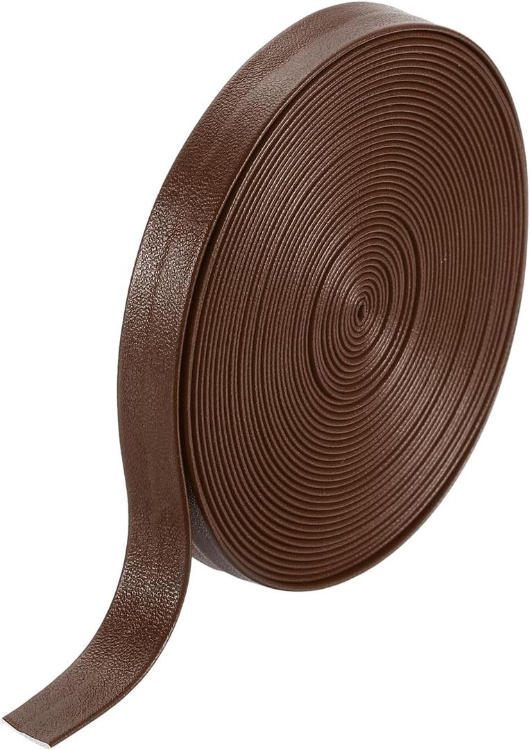 uxcell 5 Yard 10mm PU Faux Leather Strips, Fold Over Leather Strap Roll Double Sided Faux Supplies for DIY Craft Projects, Brown
