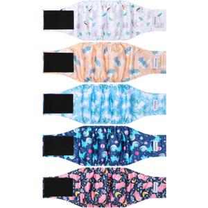 5 Pack Dog Diapers Male, High Absorbing Dog Wraps, Belly Bands for Male Dogs with Incontinence or Frequent Urination, Washable Doggie Diapers Animal M