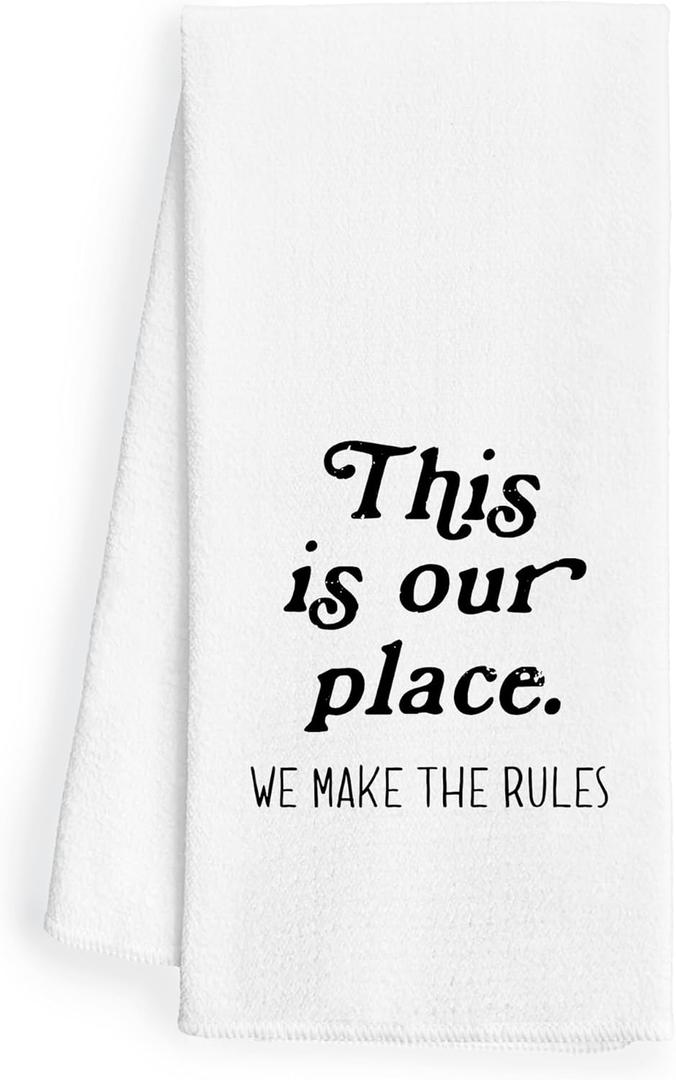 This Is Our Place We Make The Rules Hand Towels, Preppy Dish Towels, Girly Decor, Funky Decorative for Bathroom, 1624 Inches (White)
