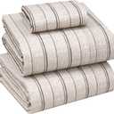 RUVANTI 100% Cotton Sheets Twin Size Percale Bedding, Cooling & Breathable Floral Design, Durable with a Crisp, Soft & Comfortable Feel, 16" Deep Pocket, 3-Piece Set, Brown Stripes