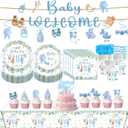 139 PCS Greenery Gender Reveal Baby Shower Plates and Napkins Supplies, Boho Greency Party Decorations Tableware Set Dessert Plates Napkins Forks for 20 Guests (Blue)