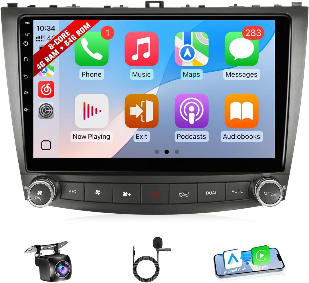 Upgrade 8-Core Android 13 Car Radio for Lexus IS250 IS300 IS350 2006-2012 with Carplay Android Auto, 10.1inch IPS Touchscreen Stereo for Lexus Head Unit with BT WiFi GPS FM + Camera - 4+64GB