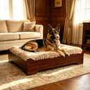 Large Size Elevated Dog Bed, Walnut Finish Raised Dog Bed | Size 37" 28" 7, Supports up to 80 lbs, Removable Washable Cover, Mattress and Frame