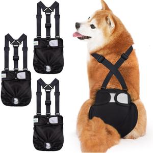 Idepet Female Dog Diapers with Suspender Detachable, 3 Pack Washable Reusable Girl Doggie Diapers for Small Medium Female Dog in Heat Period Cycle Urinary Incontinence Training M