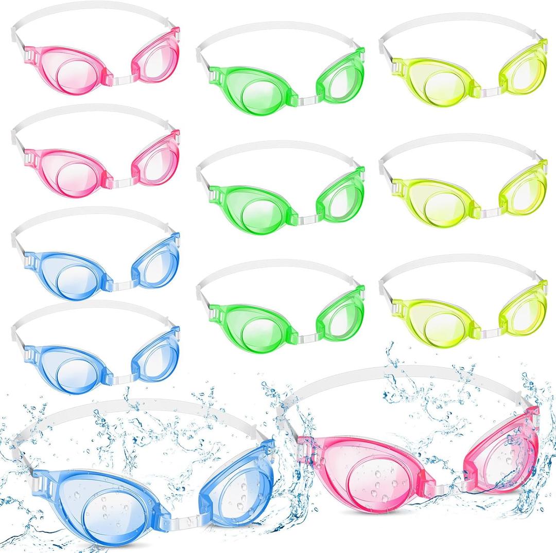 Konohan 12 Pairs Summer Swimming Goggles No Leaking Wide View Swim Glasses Pool Clear Water Goggles with Adjustable Strap for Youth Teens women men, 4 Colors