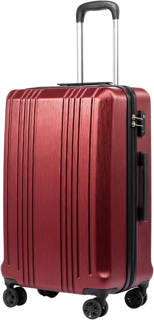 Coolife Luggage Suitcase PC+ABS with TSA Lock Spinner Carry on Hardshell Lightweight 20in 24in 28in (Wine Red, M(24IN))