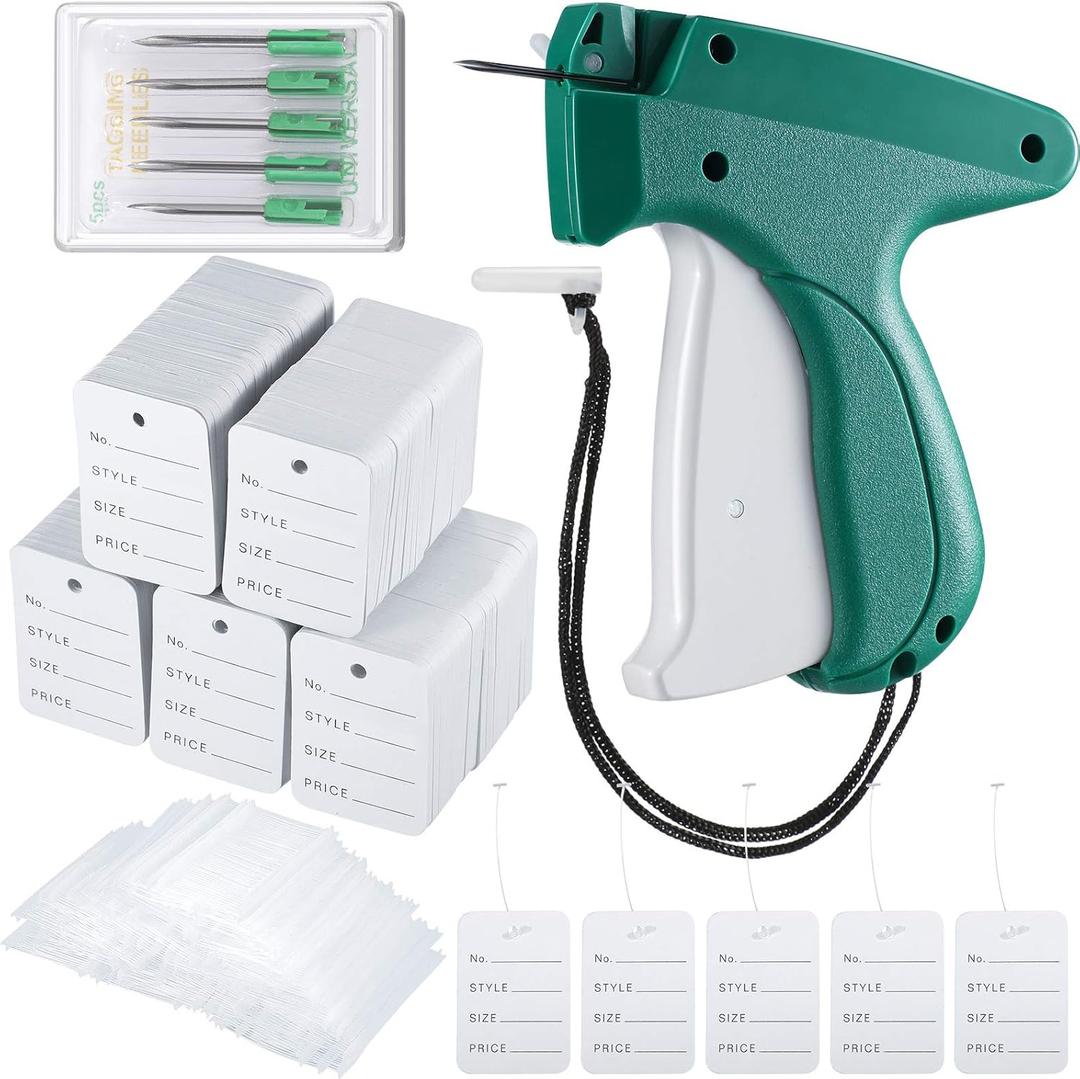 6006 Pcs Clothes Garment Tag, Tagging Gun for Clothing with 6 Needles Attacher Garment Tag Price Tags 2 Inch Standard Plastic Fasteners Barbs Clothing Paper Size Name Style Steel (Green)