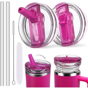 40oz Leak-proof Tumbler Lid Compatible for Stanley, 2 Pack Replacement Tumbler Lids Fit for Stanley Quencher 2.0 Tumbler 40 OZ, with Straws and Cleaning Brush