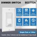 BESTTEN 10 Pack Dimmer Light Switch, Single-Pole or 3-Way Dimmer Switches, 120V, Compatible with Dimmable LED, CFL, Incandescent and Halogen Bulbs, Decorator Wallplate Included, UL Listed, White